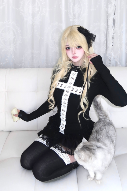 Gothic Lace Cross Top + Skirt