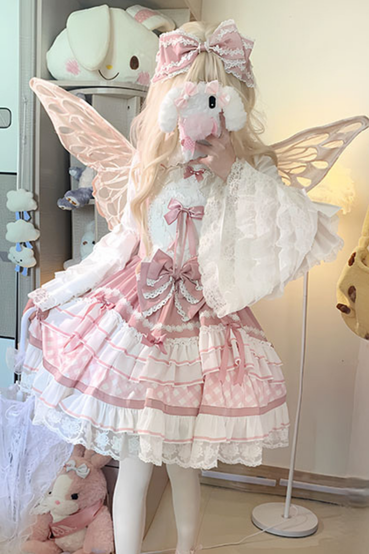 Heart Suspender Tiered Dress + Headpiece + Tail