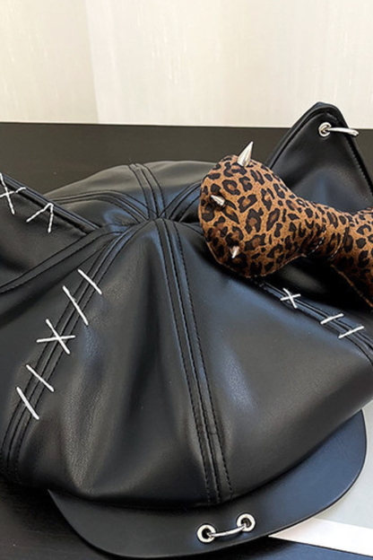 Studded Bowknot Octagonal Cap