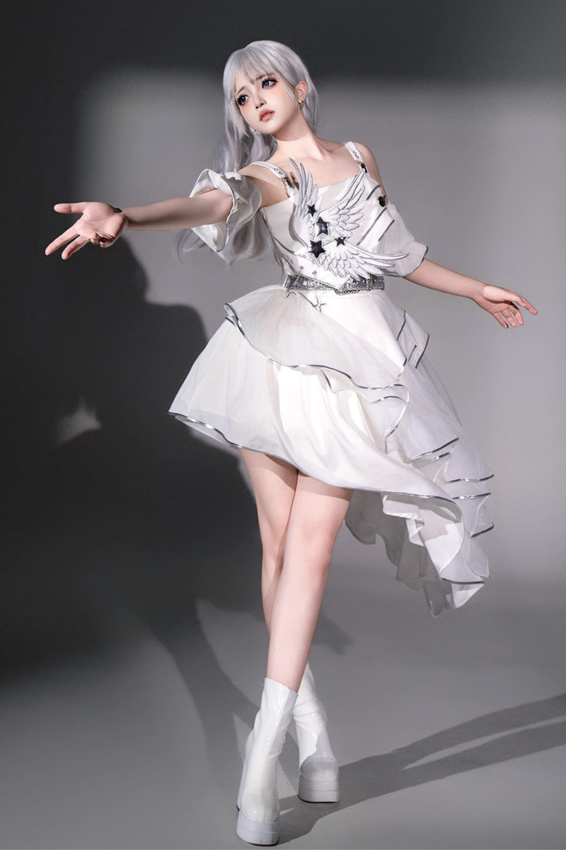 Silver Cyberpunk Lolita Dress + Sleeves + Belt