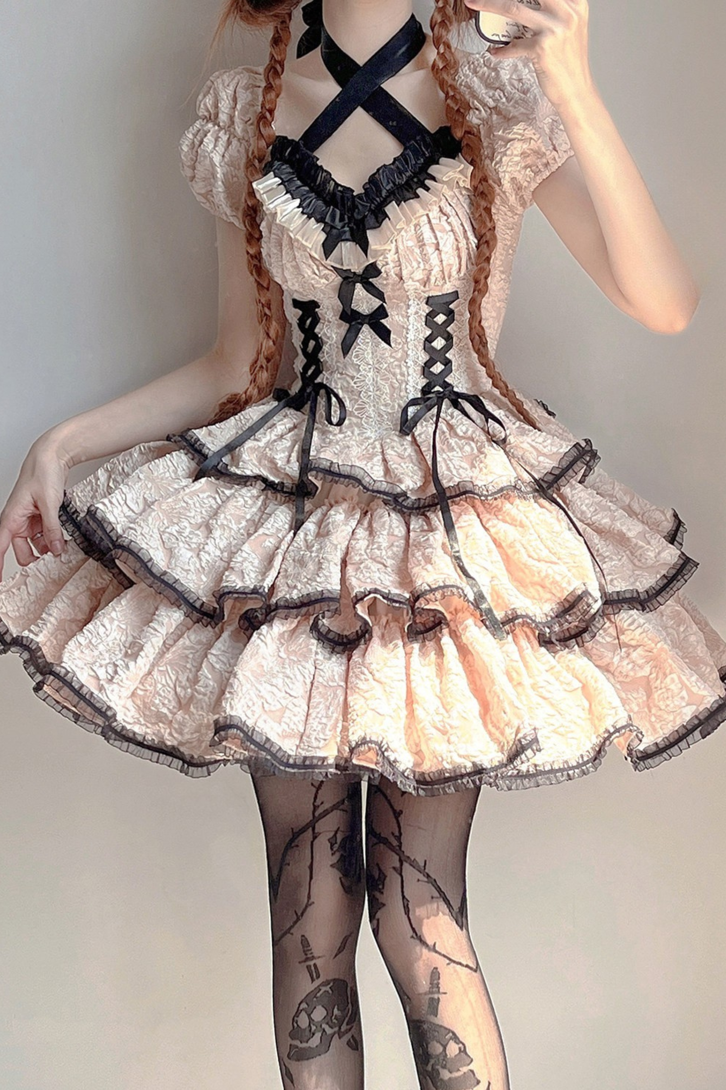 Sweet Dark Lace Up Lolita Dress