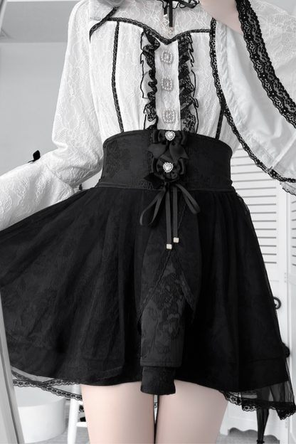Lace Flare Sleeve Blouse + Skirt