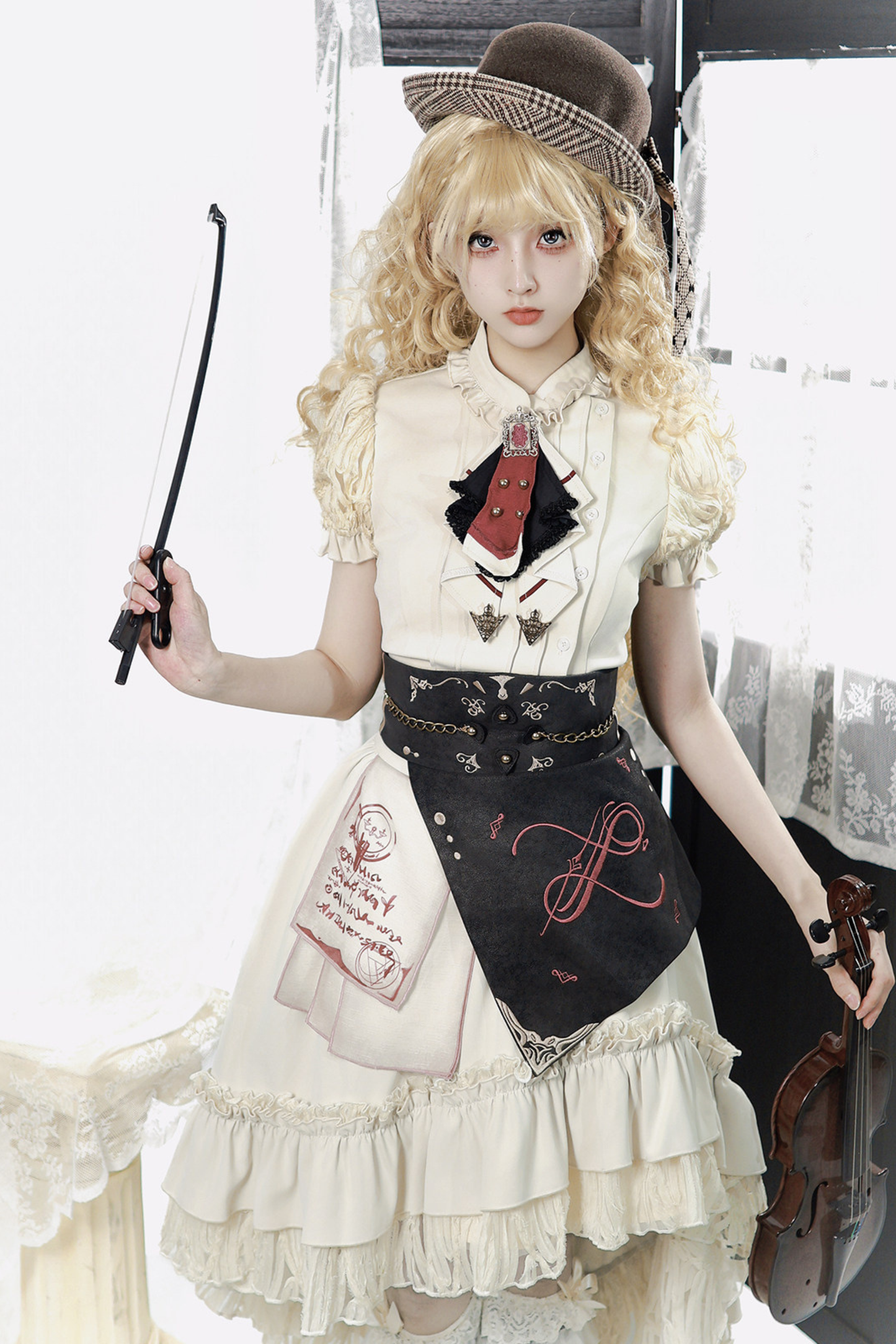 Lolita Puff Sleeve Top + Asymmetrical Skirt + Corset