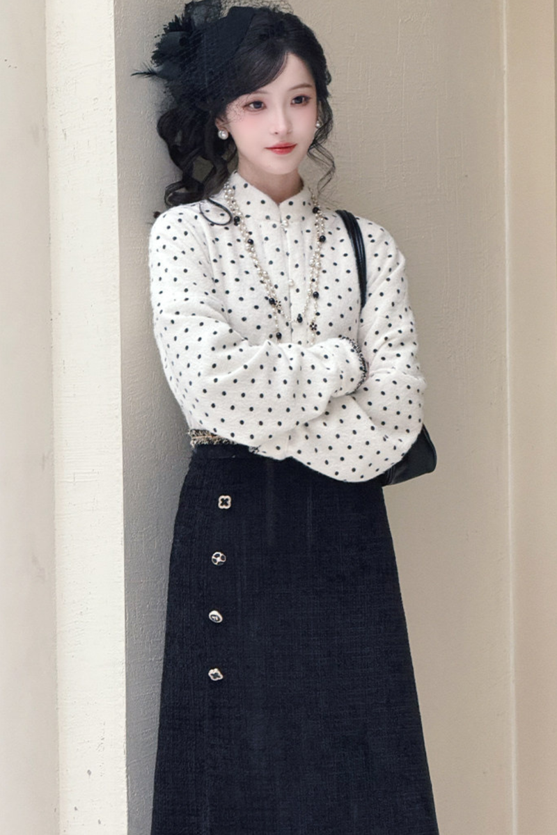Butterfly Ink Dot Jacket + Top + Long Skirt + Brooch