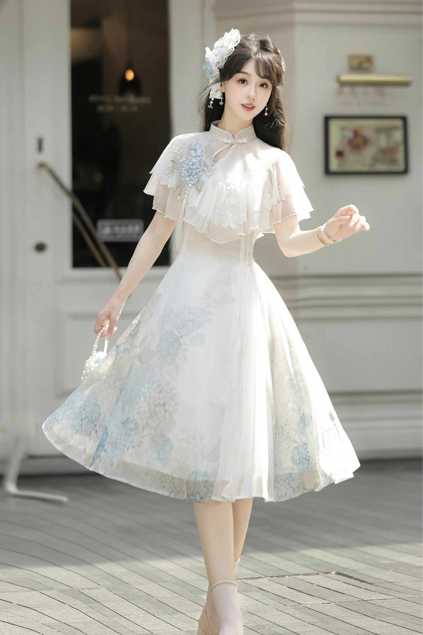 Hydrangea Letter Lolita Suspender Dress + Shawl