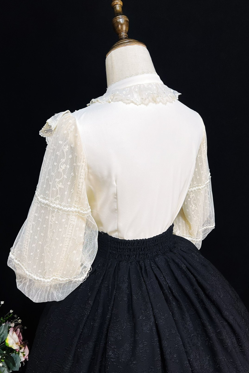 Retro Lolita Shirt + Lace-up High-waist Lolita Skirt