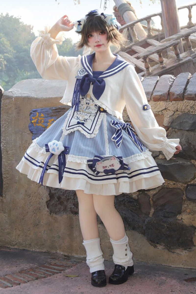Candy Sailor Jacket + Jumper Skirt + Cat Hat + Headband