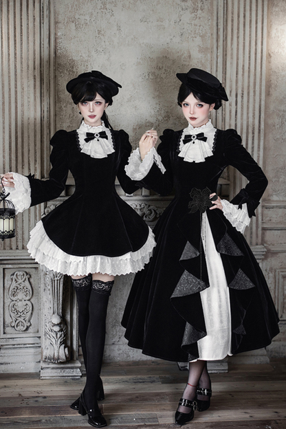 Slim Contrast Color Twin Dress + Collar + Bow + Brooch + Hat