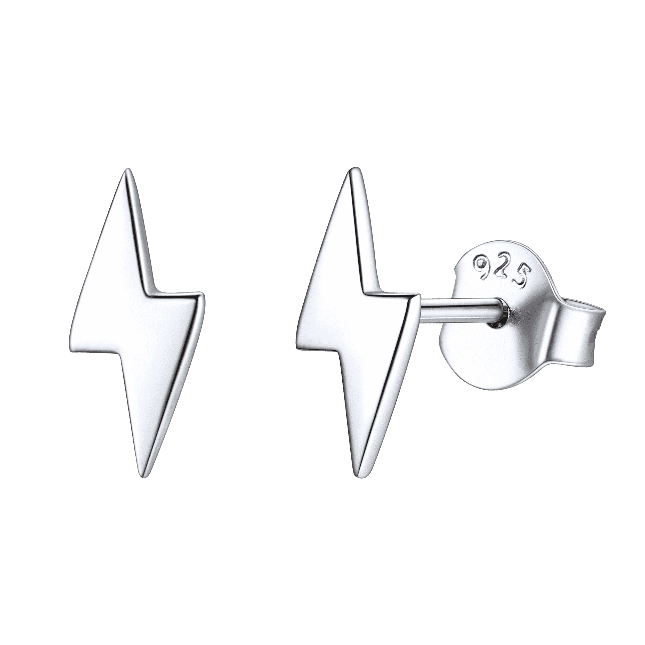 Sterling Silver Lightning Bolt Stud Earrings for
