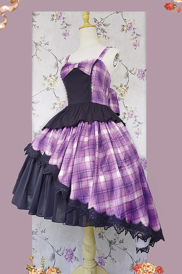 Multi-color Triple-layered Print Bowknot Lace Asymmetric Classic Lolita Dress 5 Colors