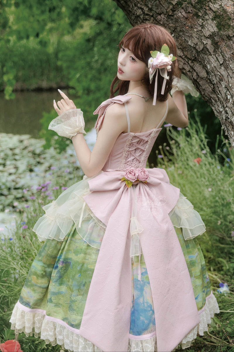[pre-order Deadline: July 4] Monet Garden Oil Handle Classical Bustier Top + Skirt + Tulle Veil + Ribbon