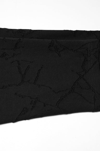 Black Stand Collar Long Sleeves Embroidered Ripped Studded Loose Punk T-shirt