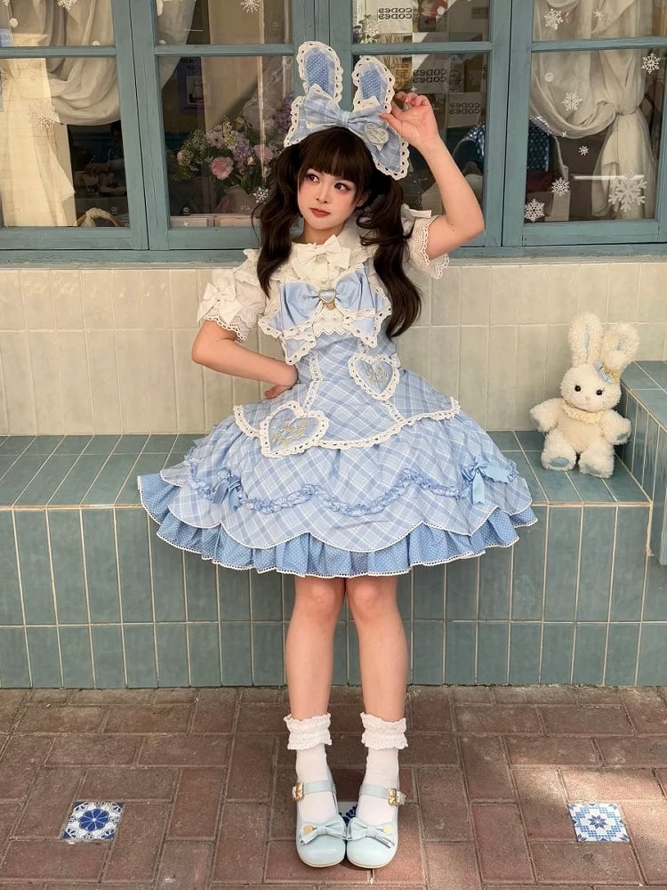 [pre-order Deadline: May 10] Blue/yellow/pink Sweetheart Lolita + Lace Ribbon Jks Dress + Bunny Ear Puff Sleeve Blouse + Bunny Ear Full Set + Cat Ear Full Set
