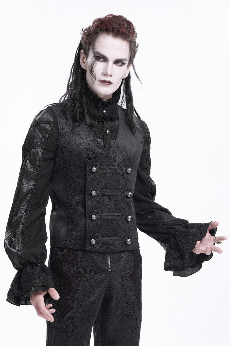 Black Sleeveless Print Buckle-up Gothic Vest