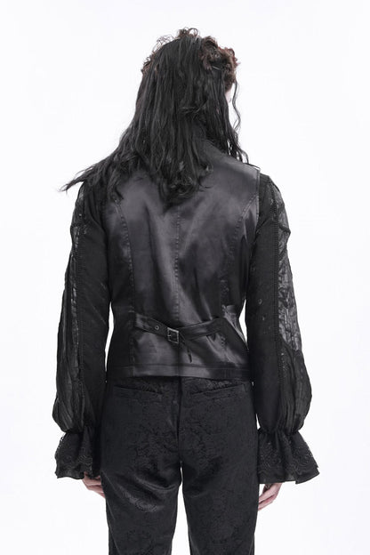 Black Sleeveless Print Buckle-up Gothic Vest