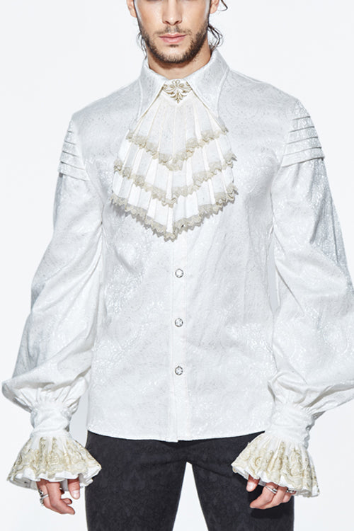 Beige Embroidered Ruffled Sleeves Jacquard Gothic Blouse