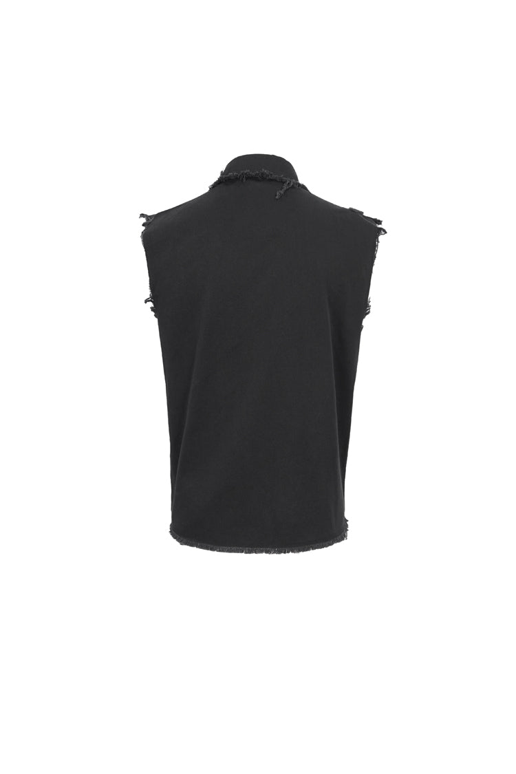 Black Sleeveless Buckle Splice Unedged Punk Vest