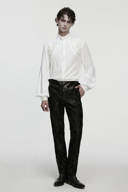 White Stand Collar Long Lantern Sleeves Jacquard Gothic Blouse
