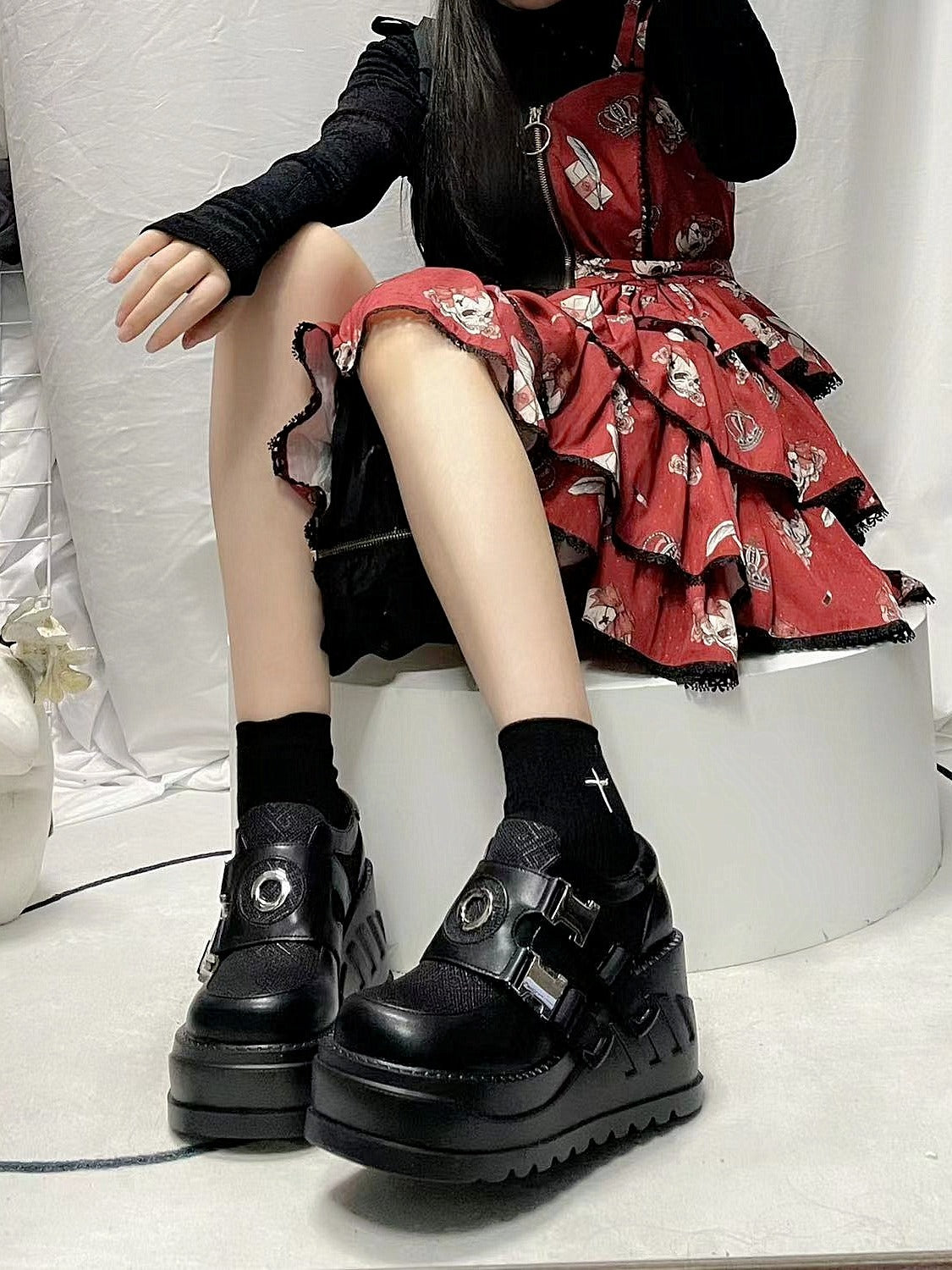 Ring Buckle Power Wedge Sole Shoes