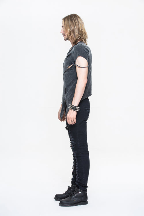 Black Rock Partition Zippered Faded Punk T-shirt