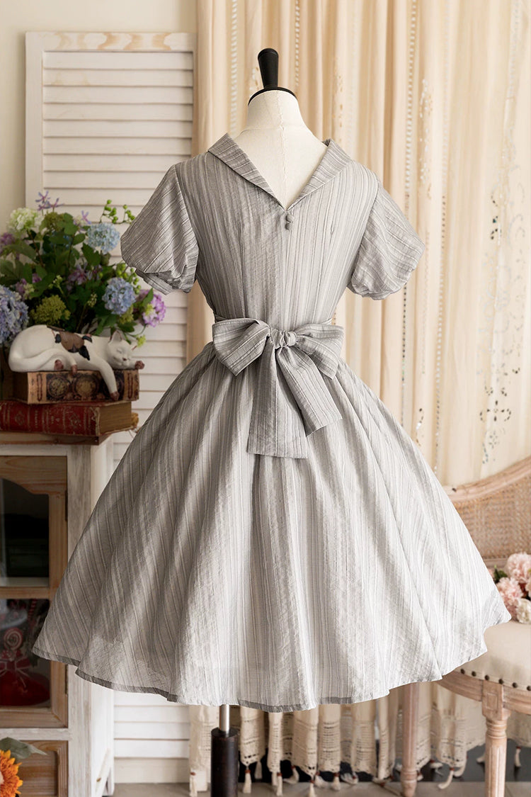 Grey [forest Gallery] High Collar Short Lantern Sleeves Pastoral Style Classic Lolita Dress