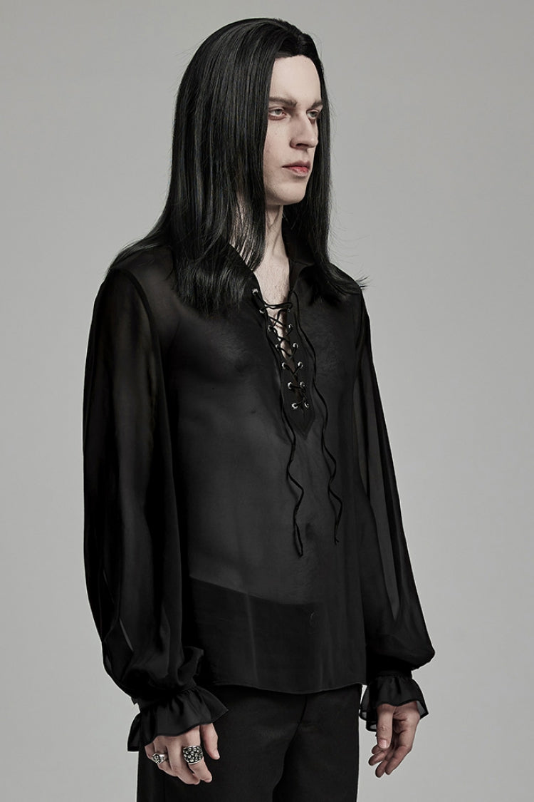 Black Lapel Collar Sheer Gothic Blouse