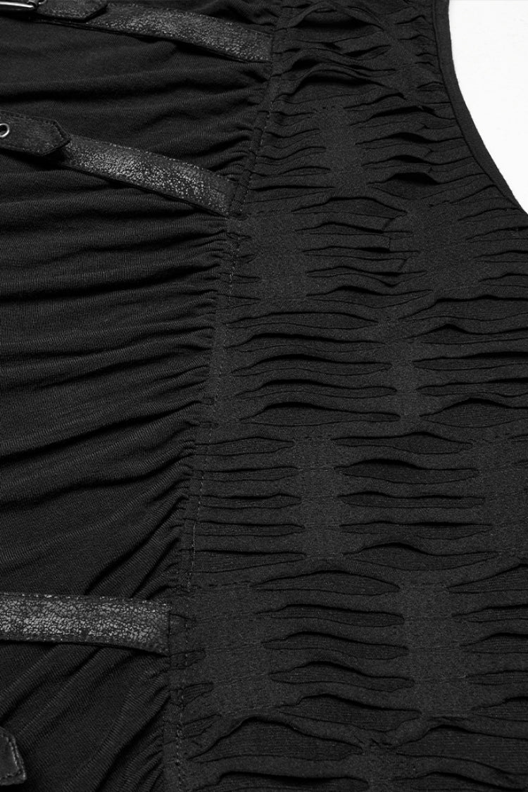 Black Sleeveless Hooded Ripped Ruched Punk Vest