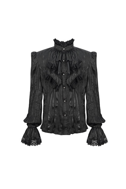 Black Stand Collar Striped Collar Lace Gothic Shirt