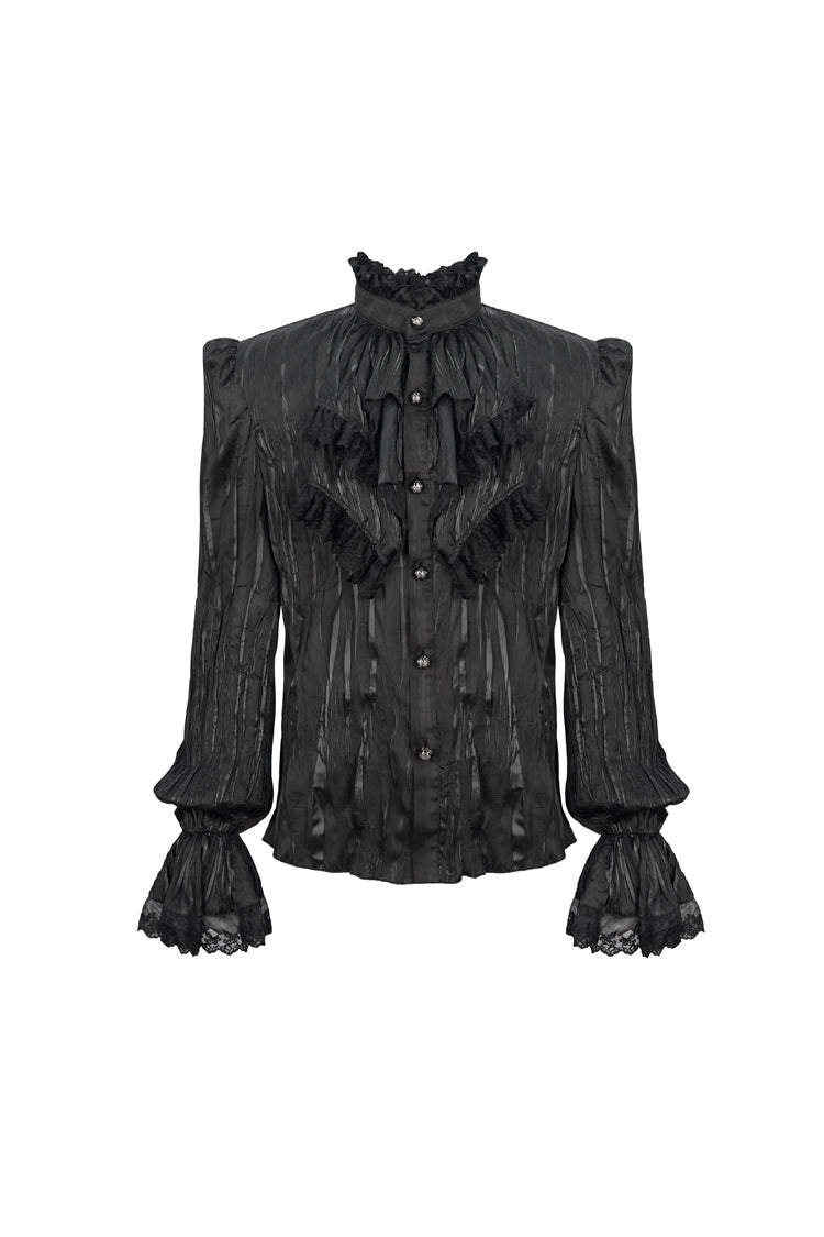 Black Stand Collar Striped Collar Lace Gothic Shirt