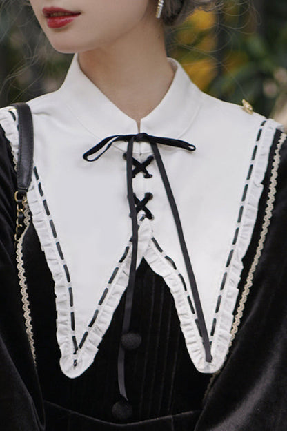 Black Velvet Fake Collar High Waist Classic Lolita Op Dress