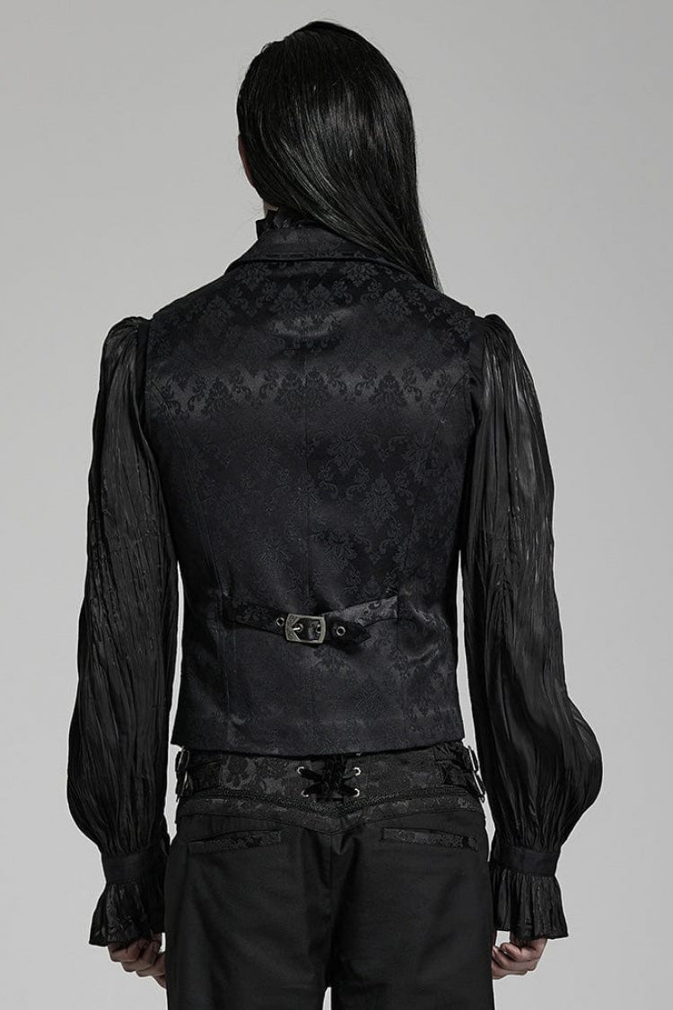Black Lapel Collar Multi-layer Print Ruffle Lace Gothic Vest