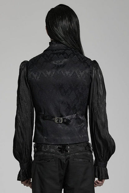 Black Lapel Collar Multi-layer Print Ruffle Lace Gothic Vest