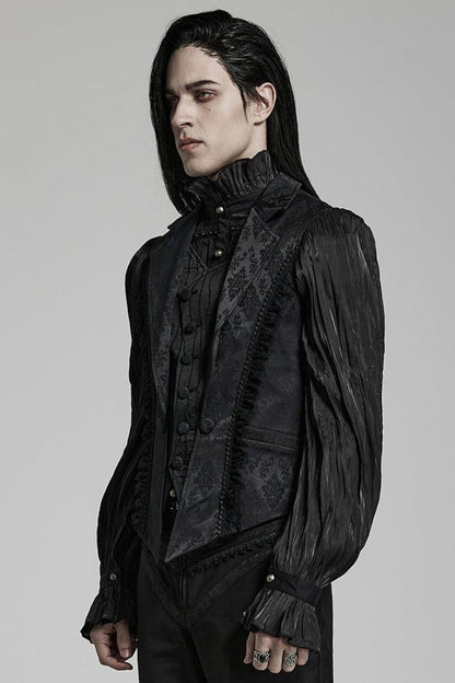 Black Lapel Collar Multi-layer Print Ruffle Lace Gothic Vest