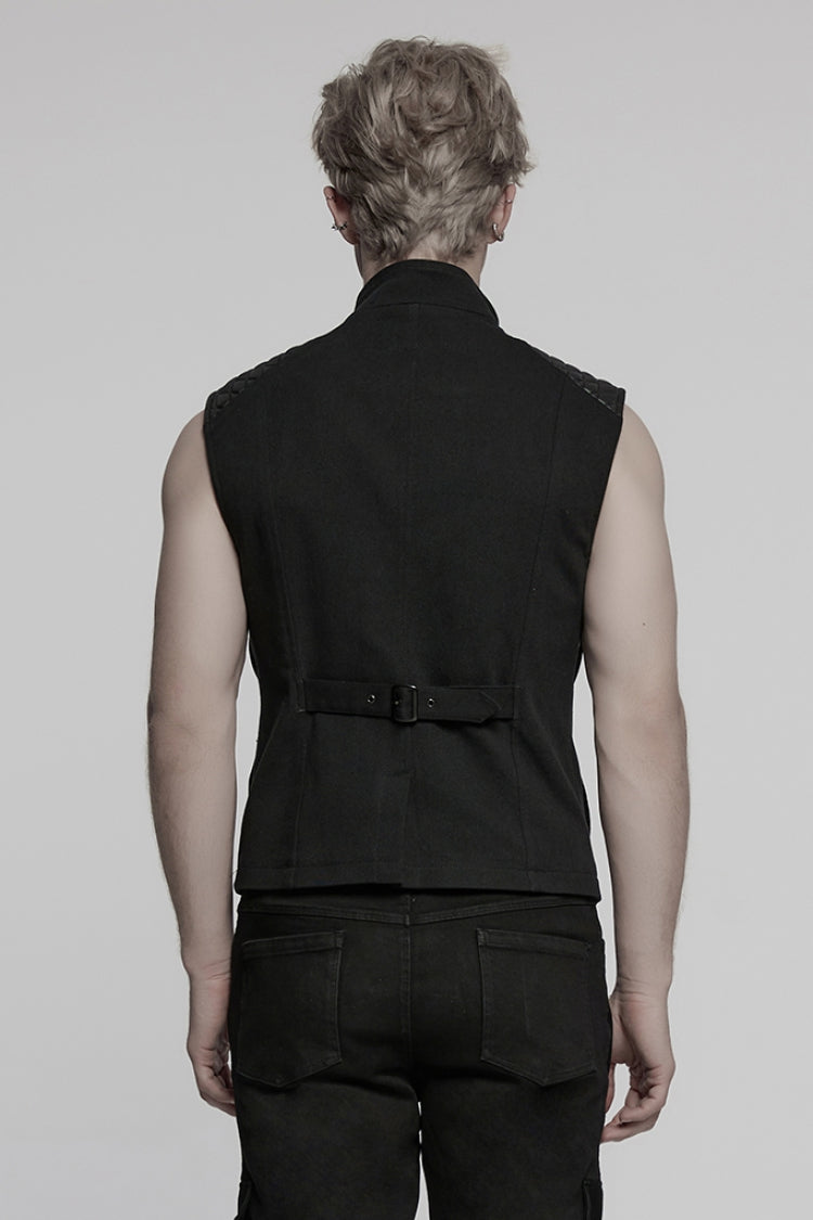 Black Stand Collar Armour Stitching Punk Vest
