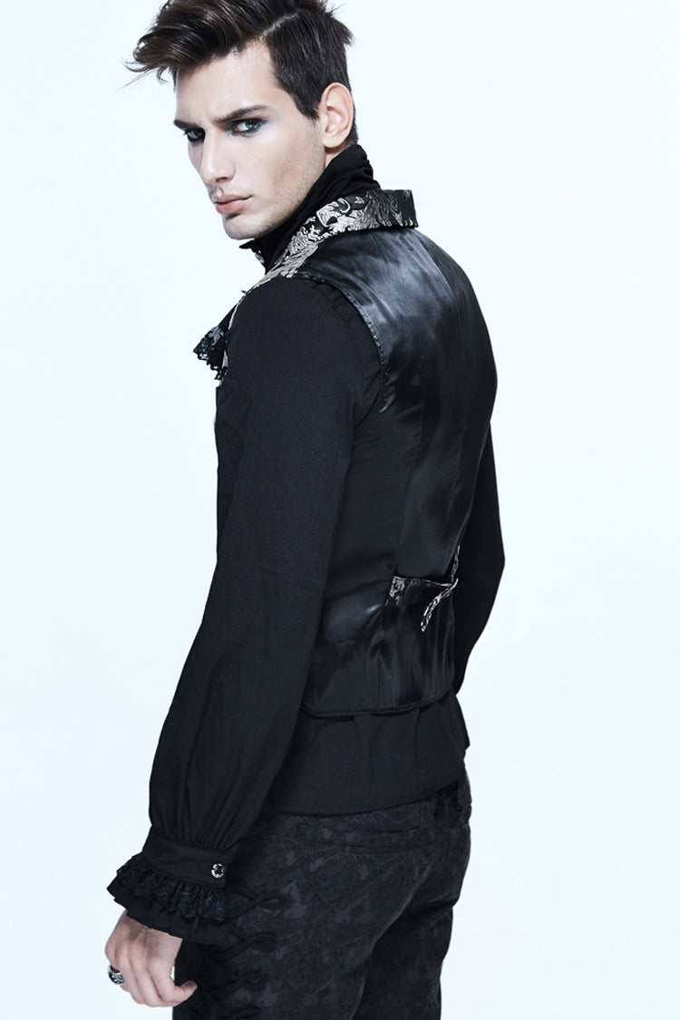 Black/silver Jacquard Printed Button Gothic Vest