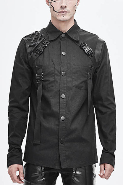 Black Straps Long Sleeves Punk Blouse