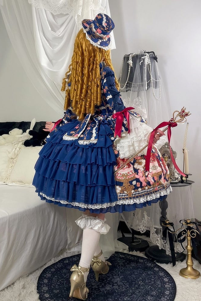 [pre-order Deadline: April 26] Retro Romance Sweet Lolita Ribbon Cake Print Princess Sleeve Dress