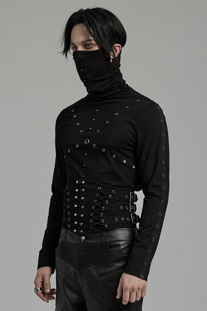Black Multi-buckles Studded Lace-up Punk Girdle