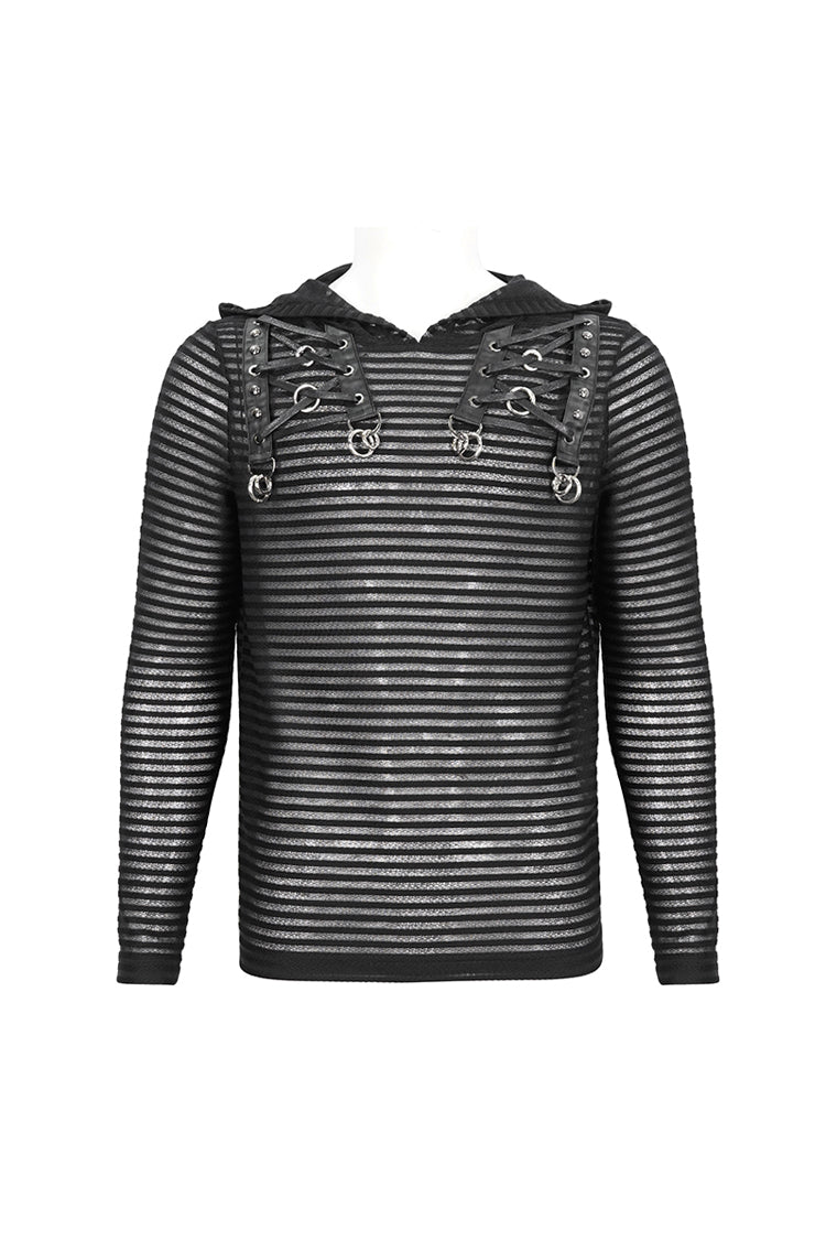 Black Striped Sheer Long Sleeve Punk Sweatshirt Hooded