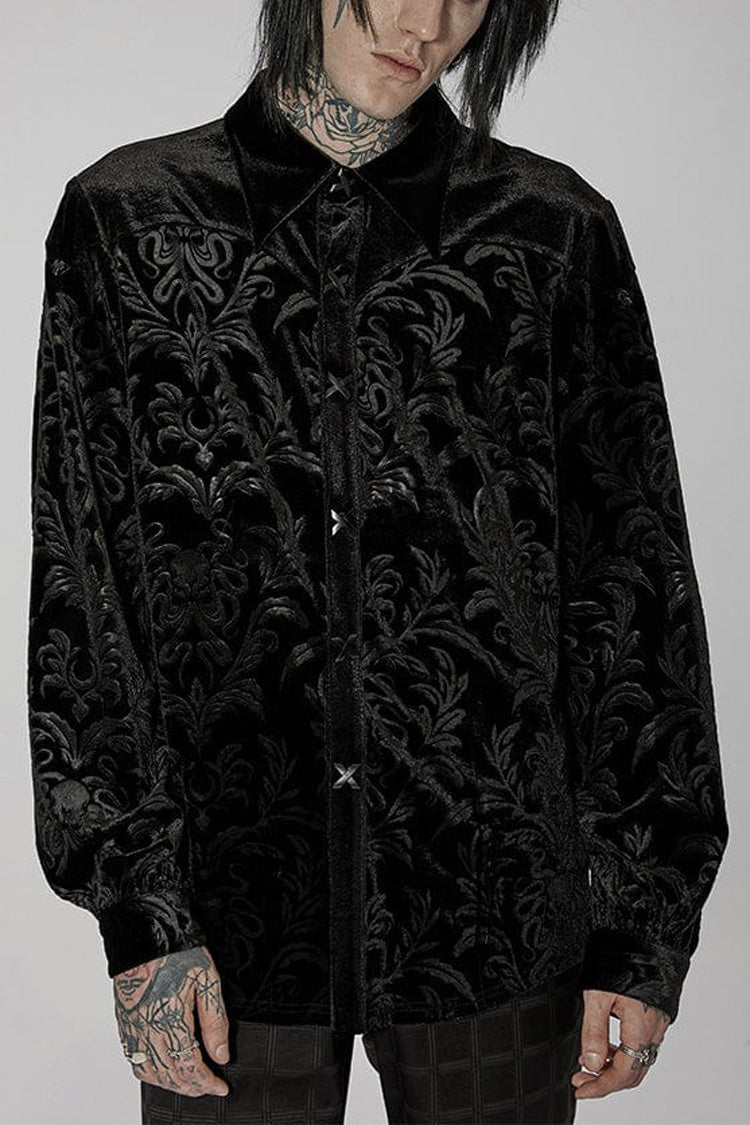 Black Stand Collar Print Stitching Gothic Blouse