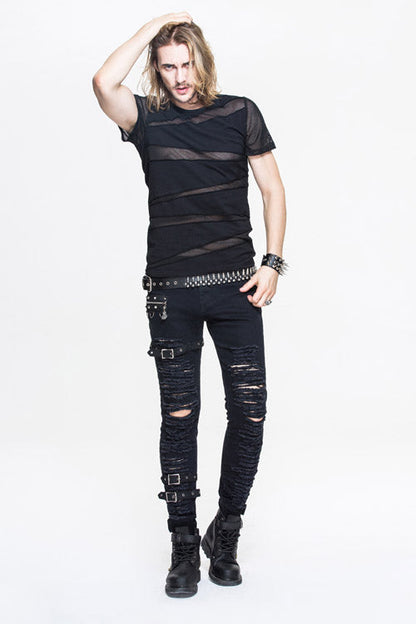 Black Partition Diamond Shape Mesh Gothic Punk Tops T-shirt