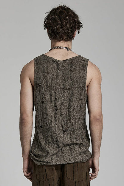 Sleeveless Print Ripped Steampunk Vest 2 Colors