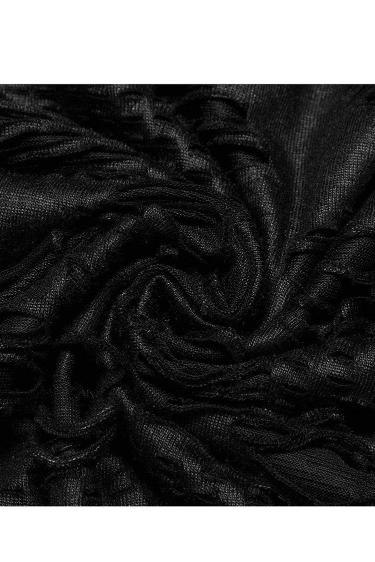 Black Punk Irregular Ripped Mesh Stitching Stretch Loose Knit Short Sleeved T-shirt
