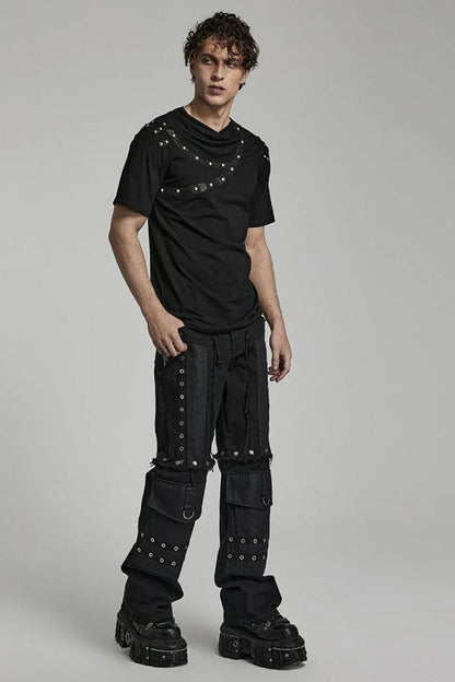 Black Short Sleeves Asymmetric Daily Steampunk T-shirt