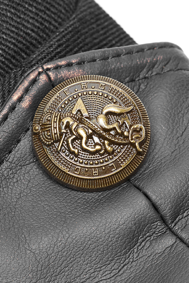 Black Sleeveless Double Breasted Retro Metal Button Decoration Steampunk Vest