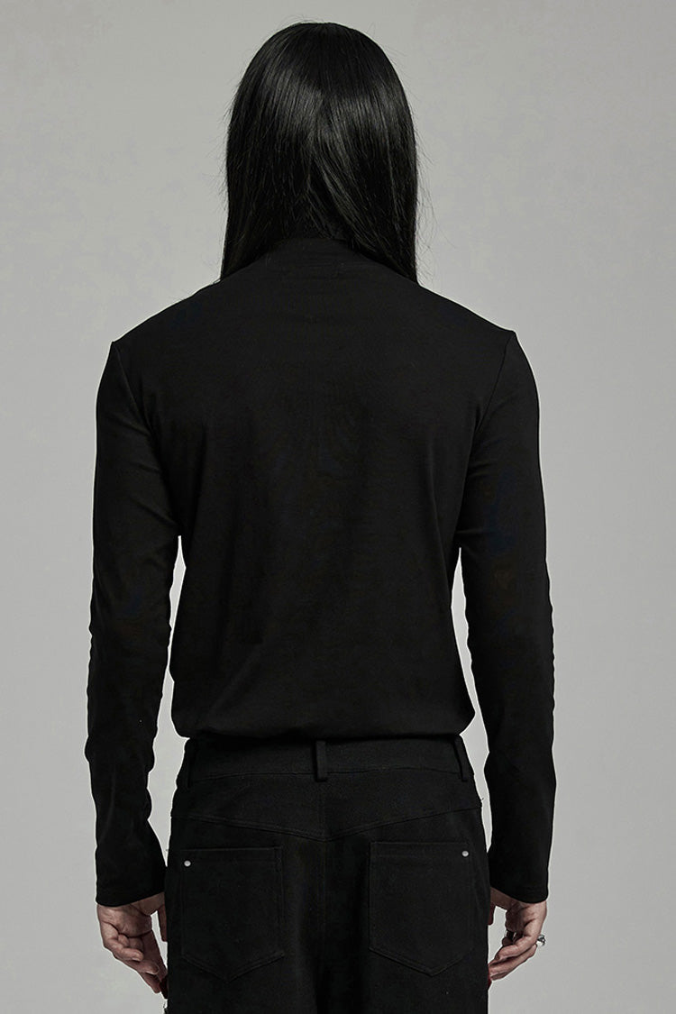 Black Long Sleeves Stitching Lace-up Ripped Punk Blouse