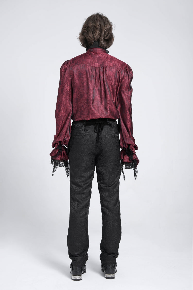 Red Long Puff Sleeves Gothic Blouse With Lace Necktie