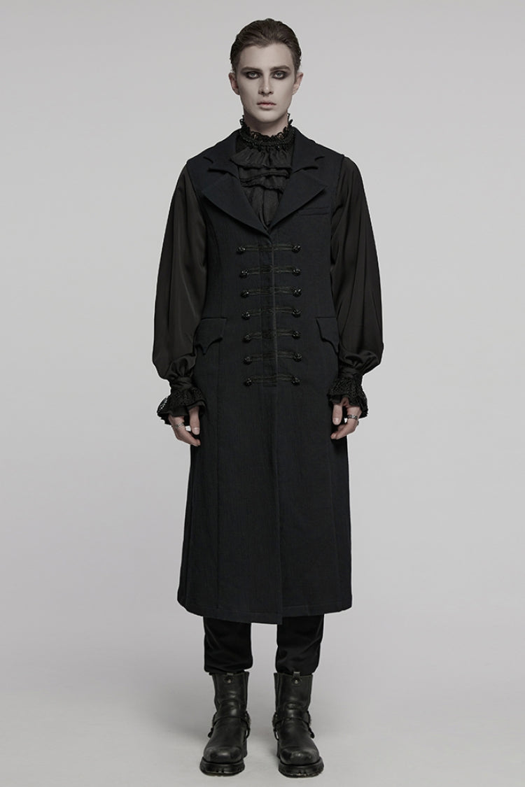 Black Batlike Collar Sleeveless Buckled Gothic Long Vest