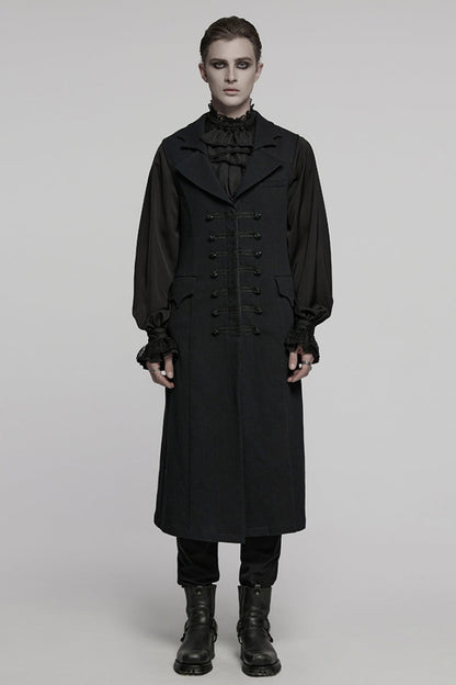 Black Batlike Collar Sleeveless Buckled Gothic Long Vest
