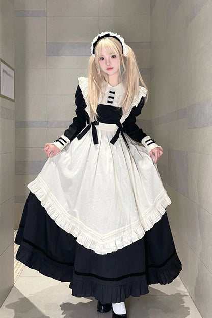 Black Maid Lapel Collar Short Sleeves Ruffle Sweet Classic Lolita Dress (short or Long Version)